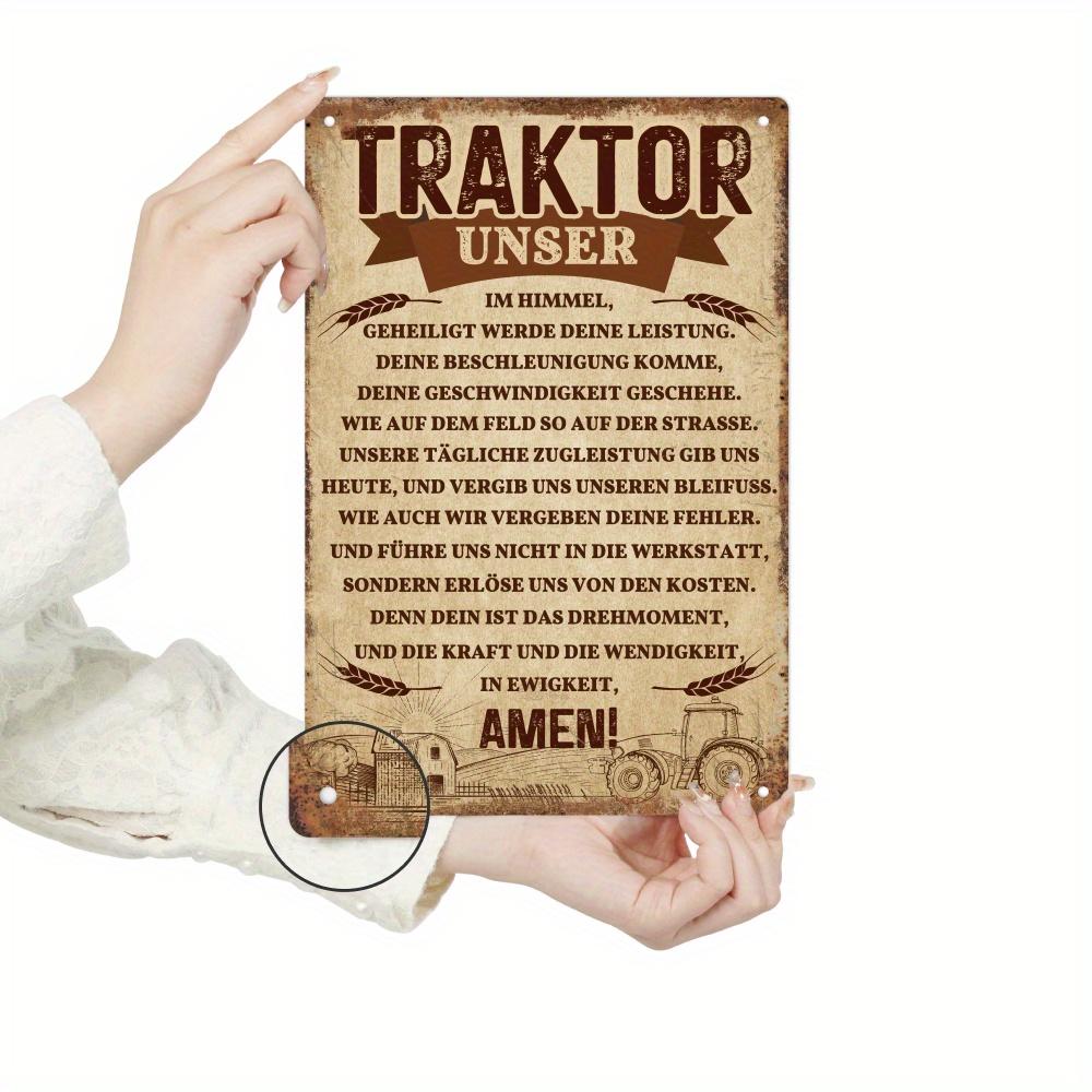 1pc German Metal Tin Sign - "Traktor Unser" Wall Art Decor for Home, Farmhouse, or Ranch, Rustic Wall Hanging with German Quote