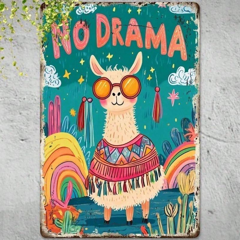 

Metal Poster Wall Art Desert Retro Lama Vinyl for Living Room