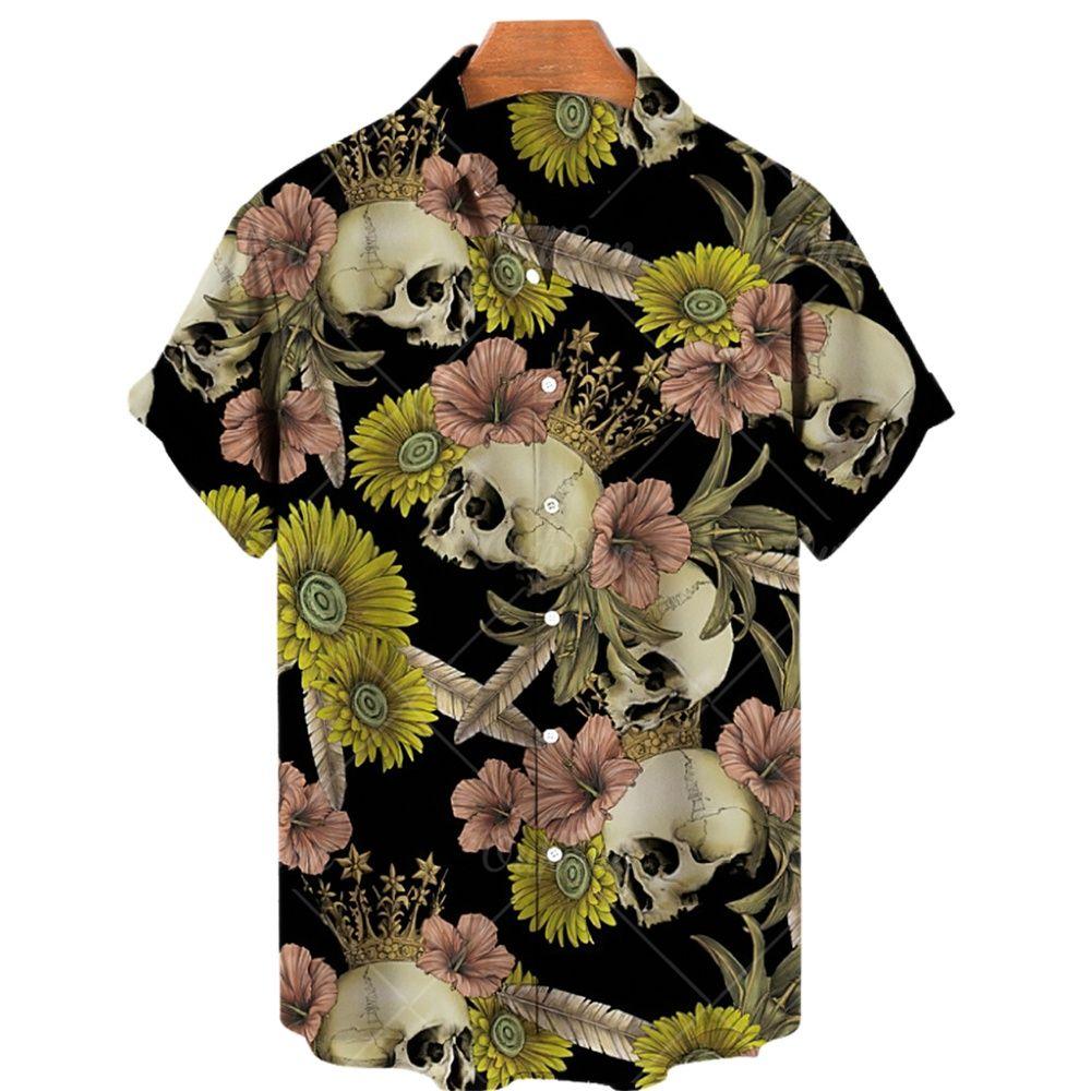Fashionable Men's Short Sleeve 3D Skull Print Hawaiian Shirt Summer Casual Top Beach