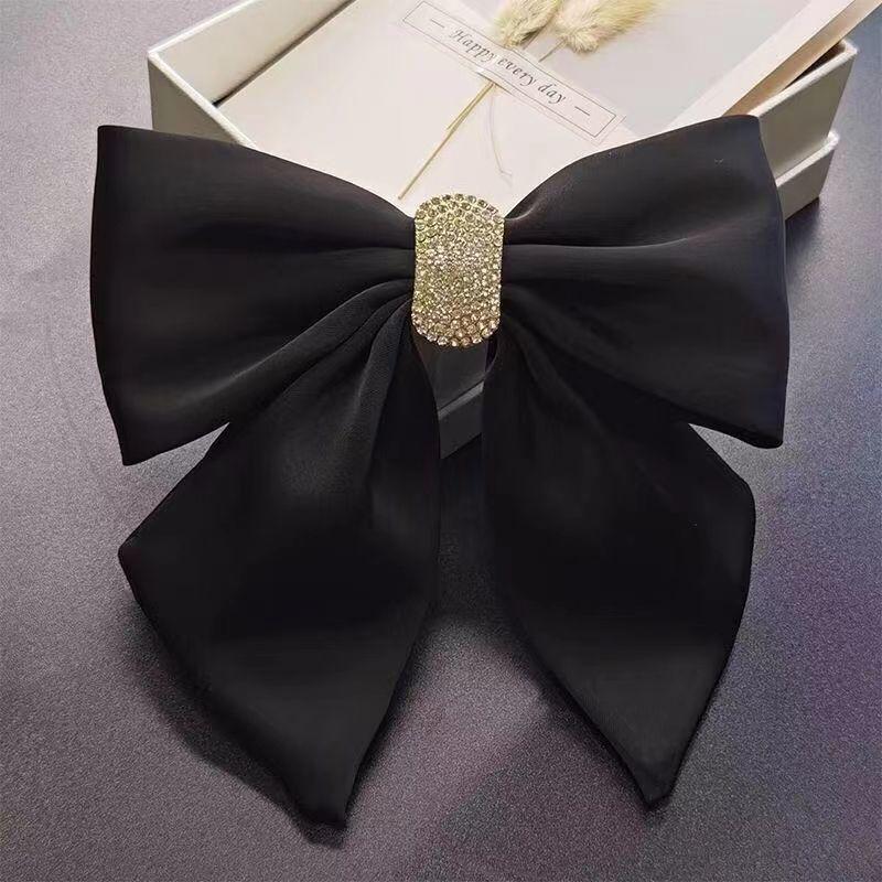 Rhinestone Satin Bow Spring Hair Clip for Women