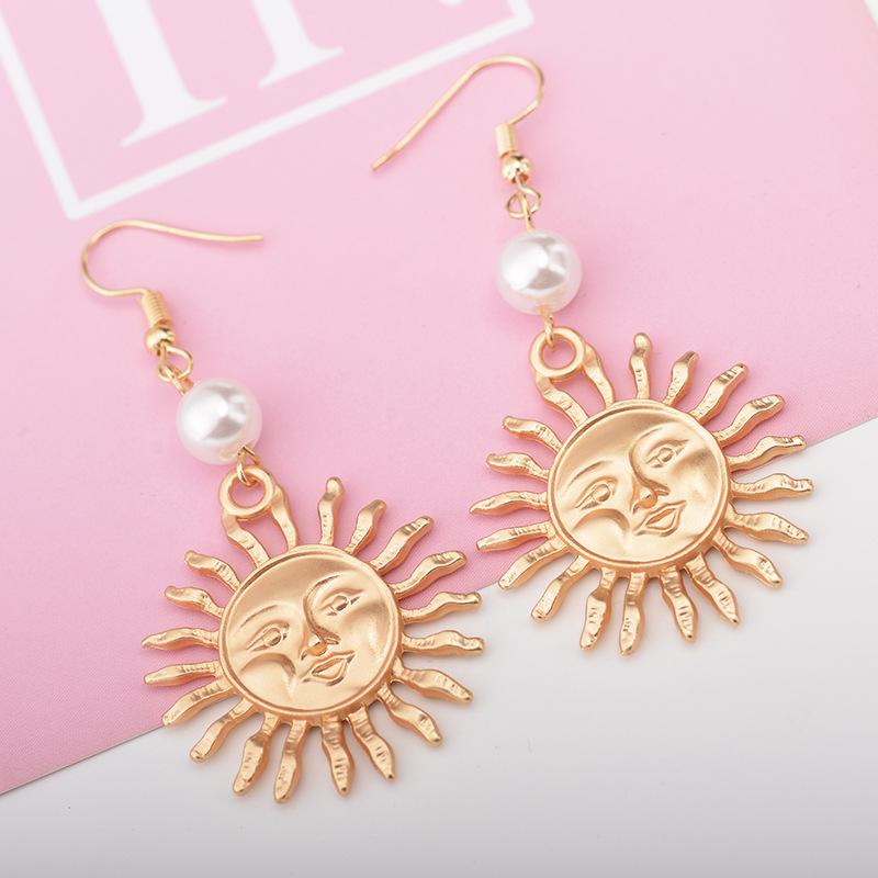 Boucles d'oreilles créatives Perle Tournesol Smiley - Accessoires en alliage plaqué pour filles et enfants