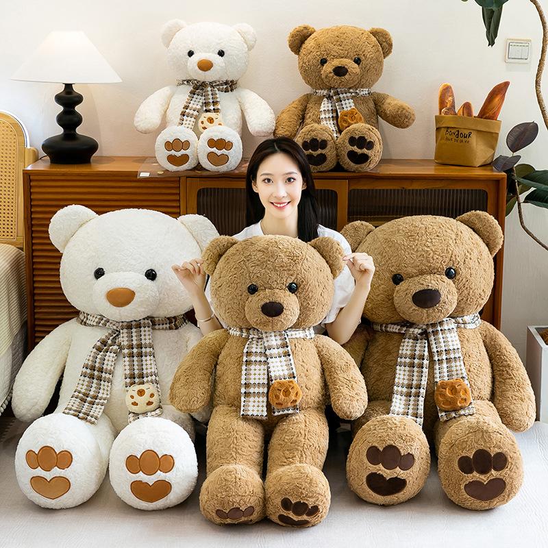New Scarf Teddy Bear Plush Toy Big Bear Doll Doll Bed Companion Comforting Dolls Send Girls Birthday Gifts