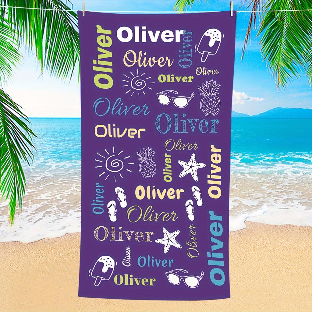 Personalized Beach Towel Custom Name/Logo Text Microfiber Summer Themed Beach Party Towel Thin Absorbent for Swimming Yoga Bath