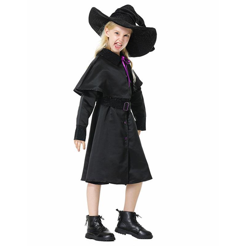 Children female cos magician wizard costume cosplay black dress set