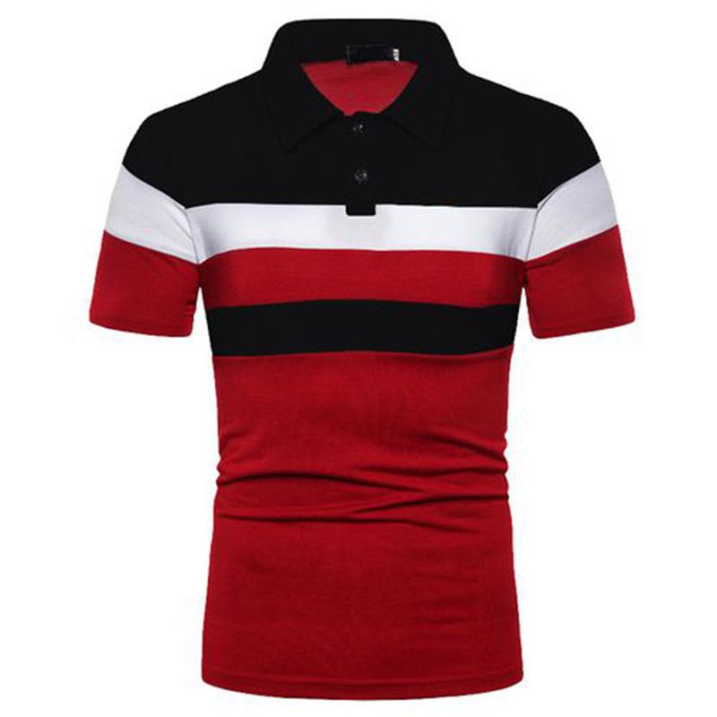 2025 Men's Color Block Turn-Down Collar Polo Shirt - Short Sleeve Fashion Edition