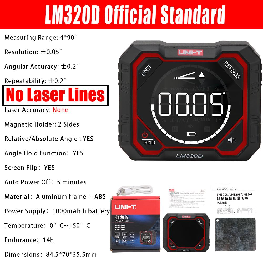 UNI-T LM320F/E/D Digital Inclinometer Laser Angle Meter High Precision 4x90° Relative & Absolute Measure Magnetic Inclinometer LM320D No Laser