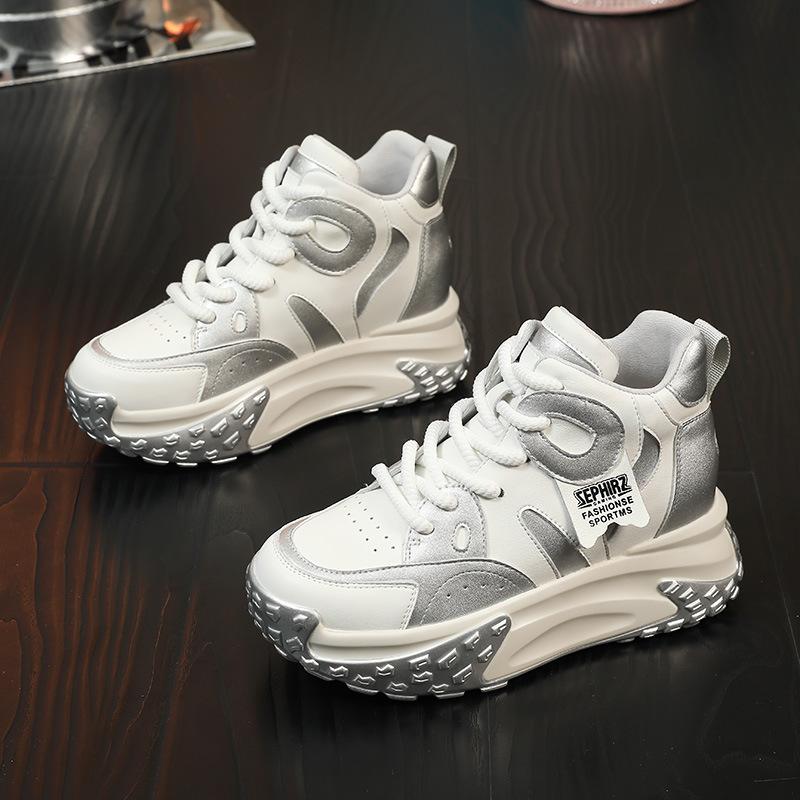 

High-top dad shoes women s shoes panda shoes women s color matching dopamine casual inner height increase platform women s shoes height increase high 40 серебряный
