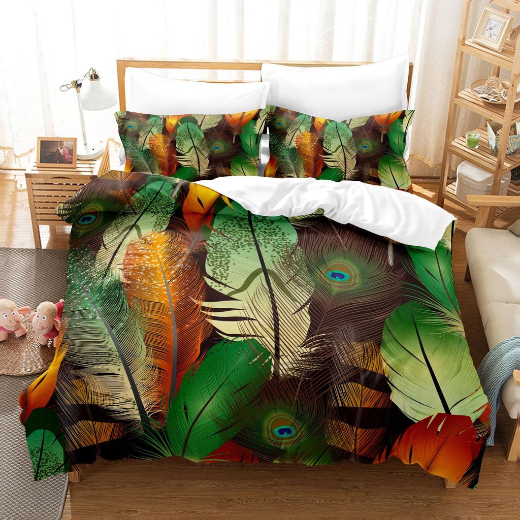 3D Dream Catcher Home Bedding Set Colorful Feather Pattern Quilt Cover and Pillow Cover Bedding Set AU/EU/US Full Size Bedding Set