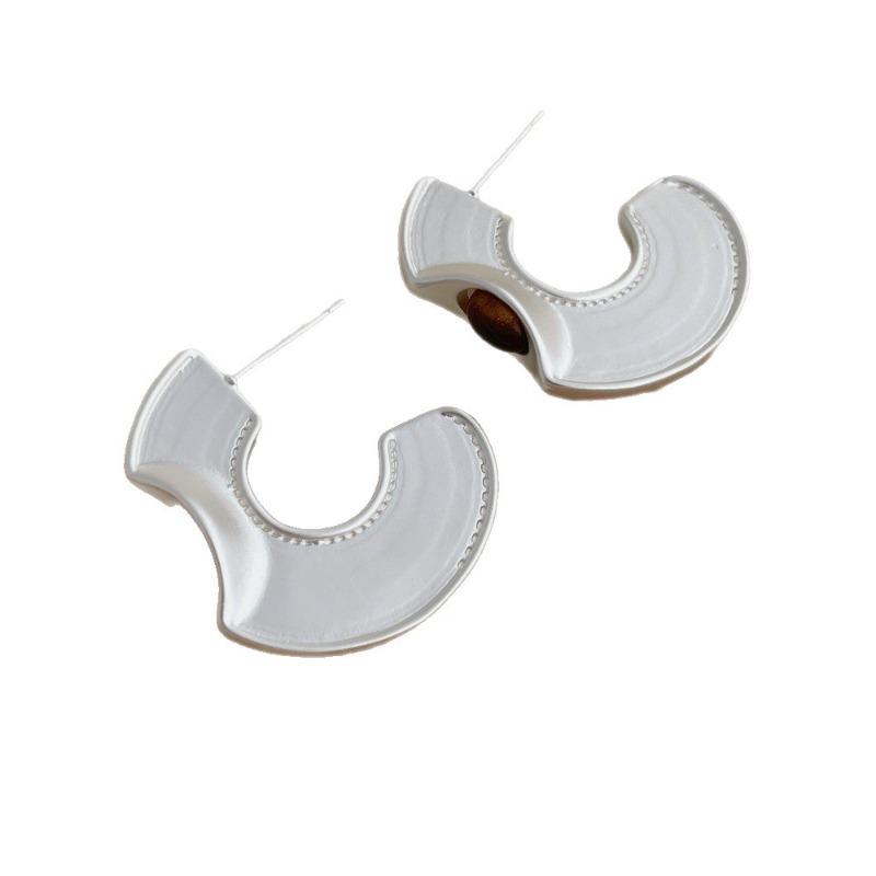 New Trend Natural Stone Tiger Eye Matte Color Metal C Shaped Stud Earrings For Women Real Gold Silver Plated Copper