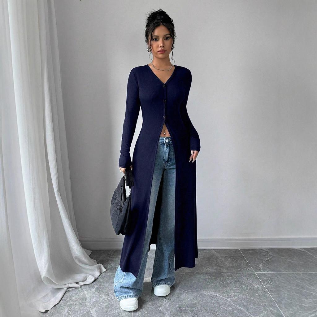 DAFIFY Women's Fashion Casual Spring Autumn Solid Color Print Long Sleeve V-Neck Blouses & Shirts