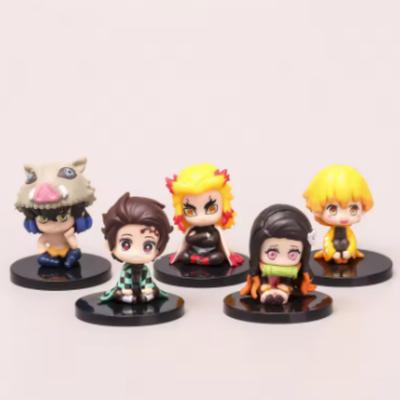 5Pcs/Set Demon Slayer Q Version Sitting Figure Toy Anime Kimetsu No Yaiba Tanjiro Nidouzi Inosuke Zenizu PVD Figurine Model Doll