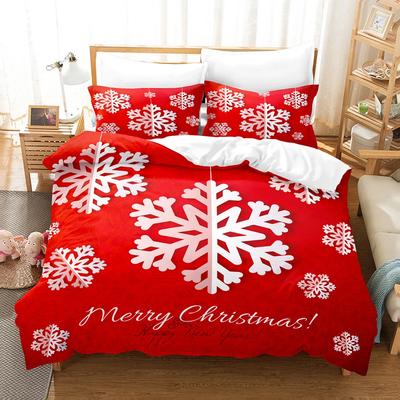 Conjunto de Cama Flocos de Neve de Inverno Vermelho Celebrar Natal Decoração para Casa Neve Alce Papai Noel Capa de Edredom com Estampa 3D Para Menino Menina Adulto