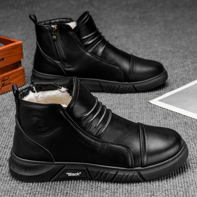 

Мужские зимние кожаные челси на флисовой подкладке - Теплая повседневная британская обувь для папы Size 39