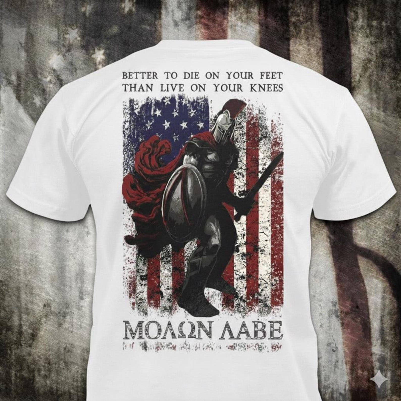 Distressed Spartan Molon Labe T-Shirt – Patriotic Military Gift S