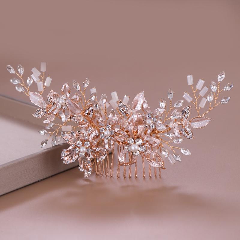 Trendy Rose Gold Rhinestone Wedding Hair Combs Hair Accessories for Bridal Crystal Headpiece Hair Ornaments Wedding Hair Jewelry