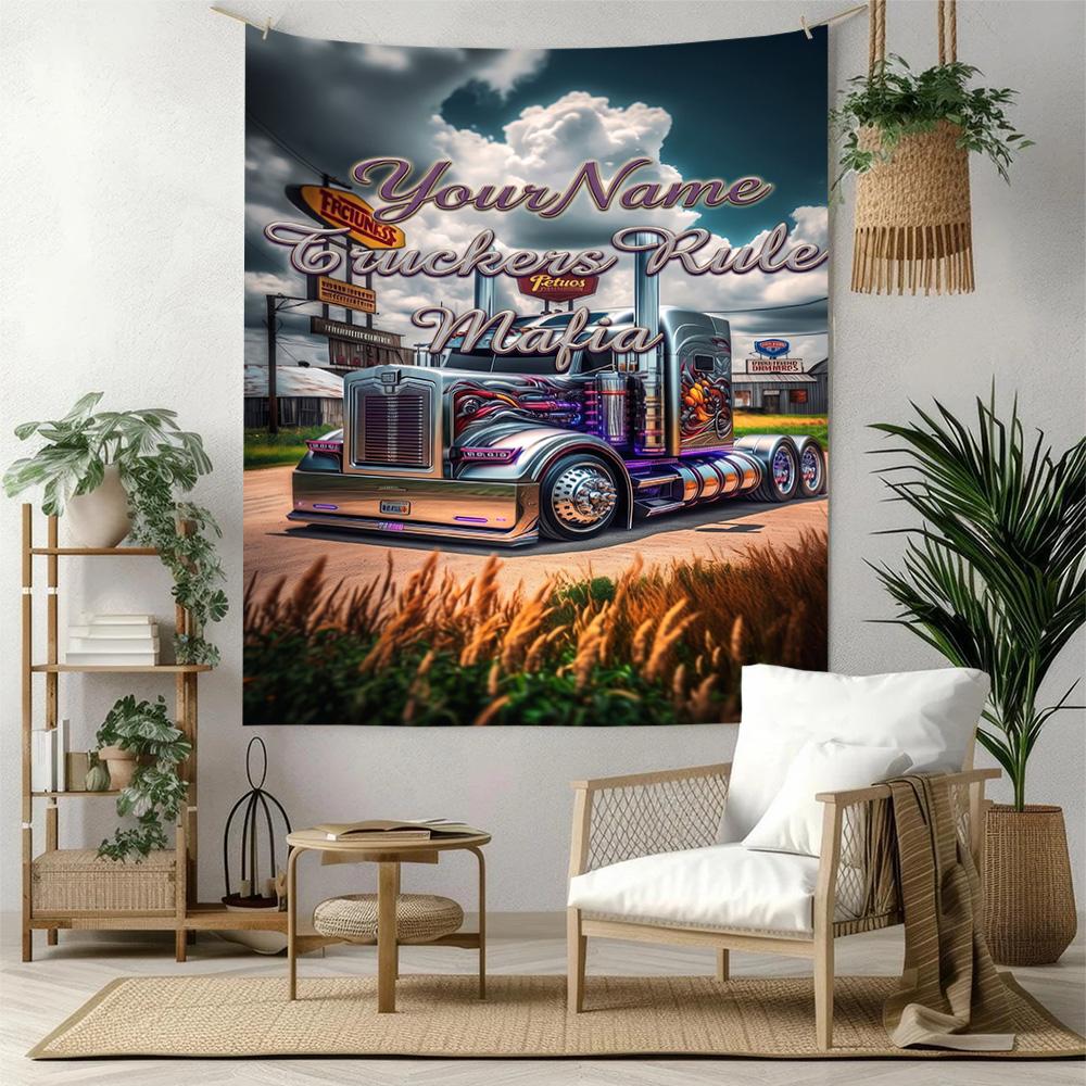 Peterbilt Heavy Trucks Custom Your Name Wall Decor Tapestry Art For Pet Memorial Birthdaywedding Party Backdrop Family Gift