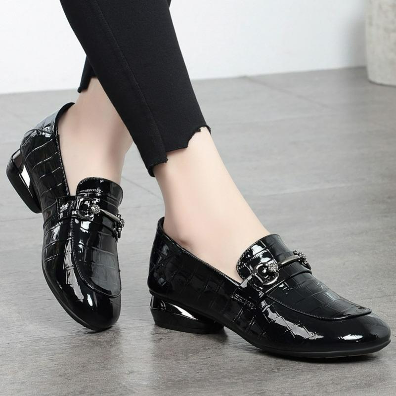 Square-heeled Small Leather Shoes, Thick-soled Sponge Cake, Mary Jane Single Shoes, Autumn and Winter All-match Pedal Loafers for Women