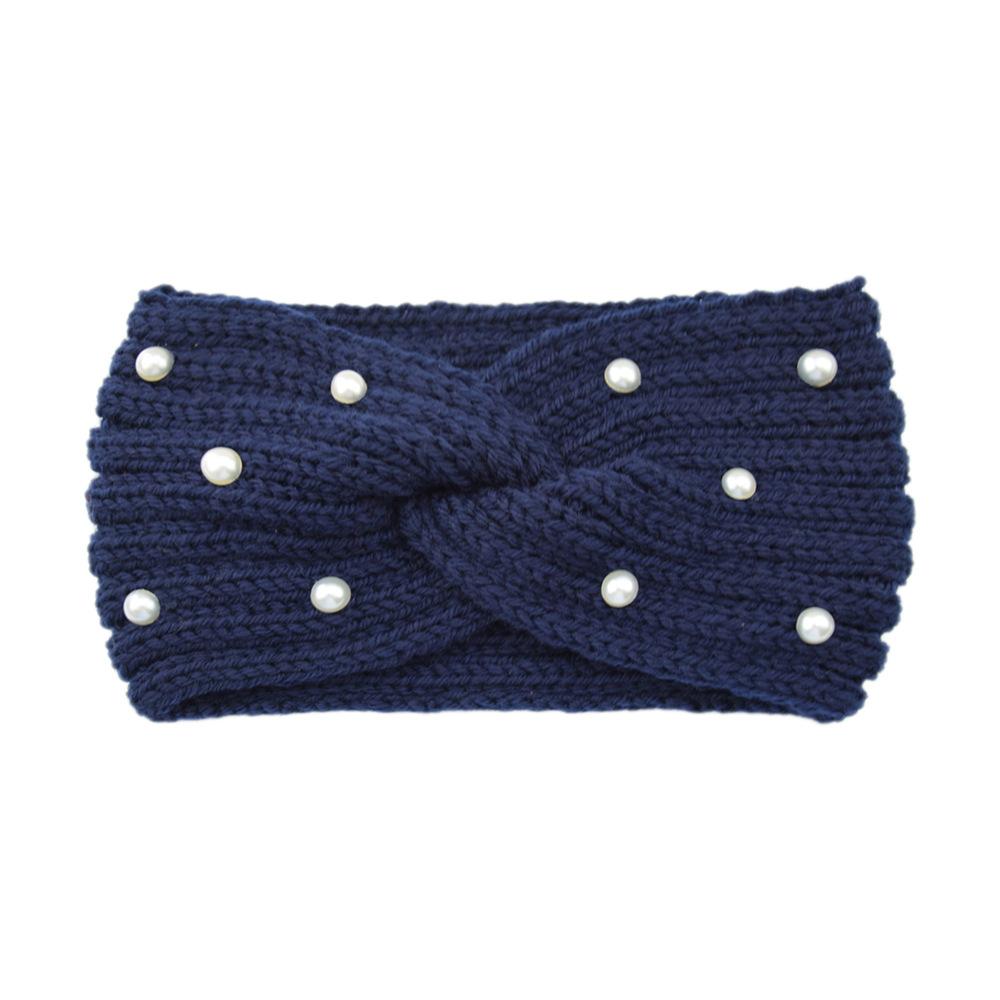 Women Wide Knitted Cross Pearl Headbands Autumn Winter New Warm Solid Hair Bands Ear Warmer Girls Elastic Sports Turban Headwrap