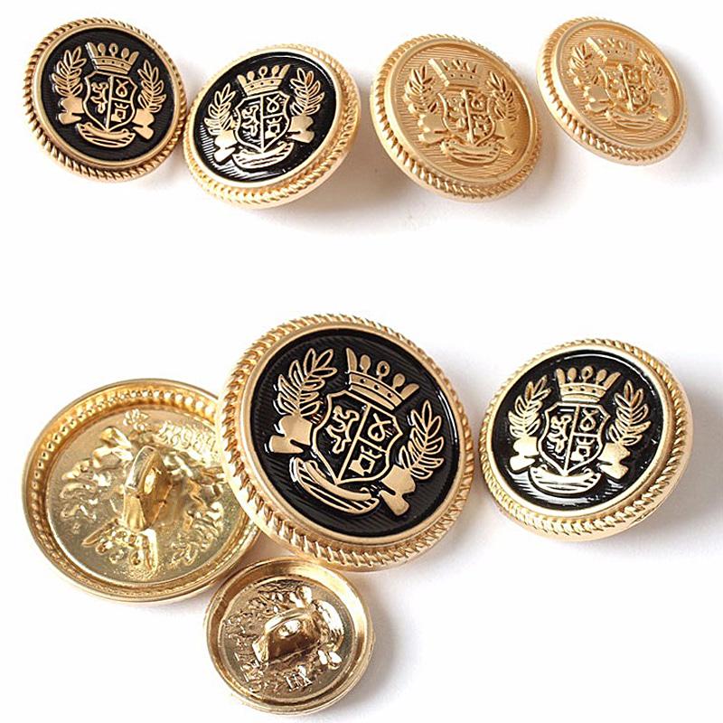 10Pcs Metal Button Crown Shield Pattern Shank Golden Buttons Vintage Hand-Stitched Sewing Clothing Badge Buckles Decorative