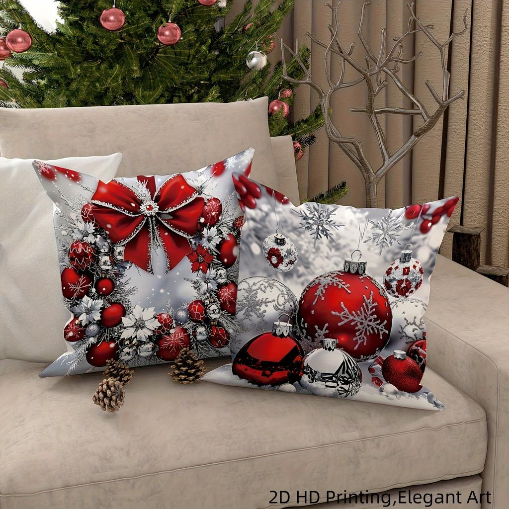 Festive Christmas Pillowcases: 2D HD Printed with Elegant Holiday Ornaments! Sofa Cushion Cover New Year Home Room Decoration
