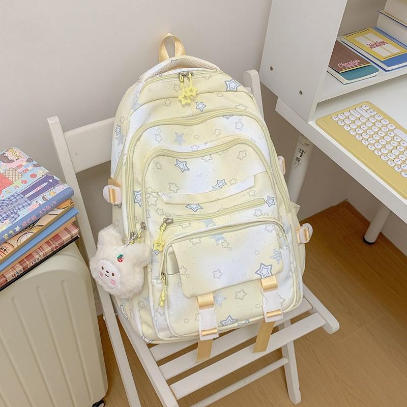 Schoolbag Schoolbag Girl Ins Simple Fashion Korean Version Contrasting Color Star Printed Backpack Junior High School Student Backpack