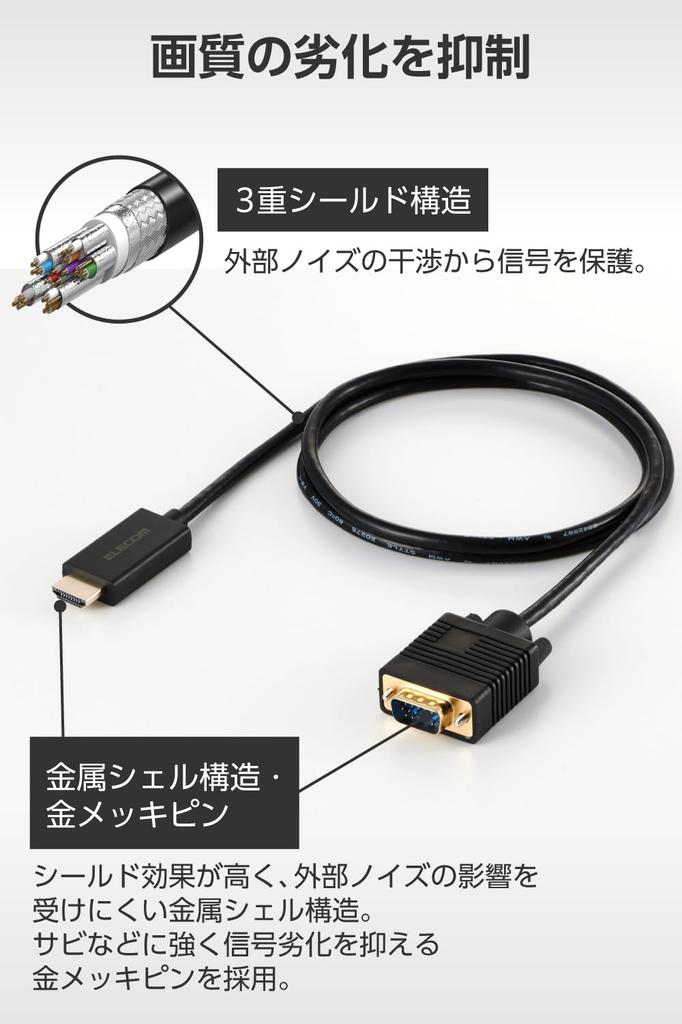 Elecom HDMI To VGA Conversion FHD X Cable, 1m, D-Sub, (1920 1080px)/60Hz, Black, EC-HDMIVGA10BK