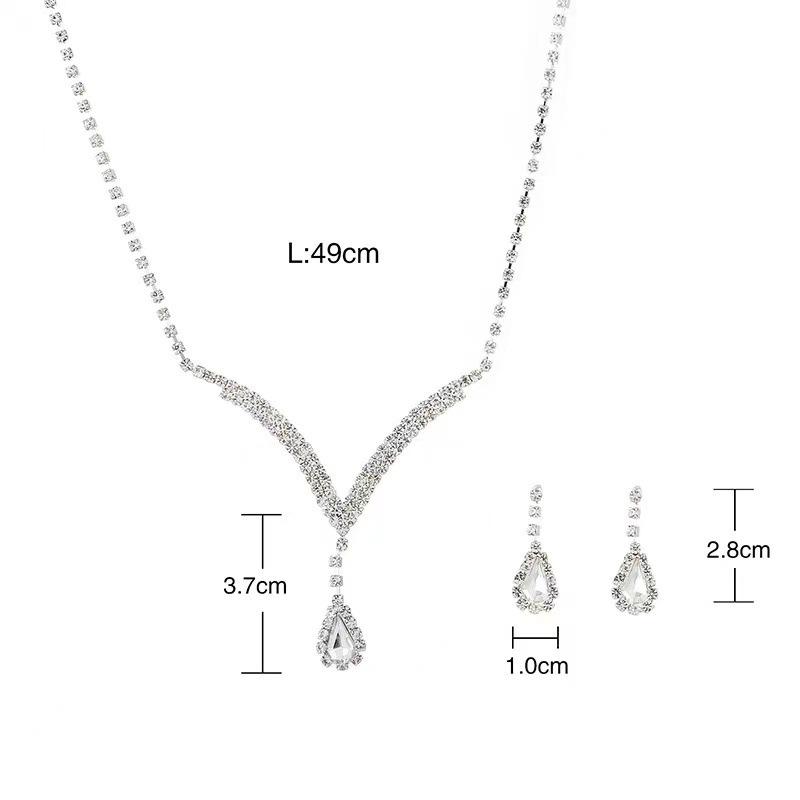 Bridal Diamond Claw Necklace & Earrings Set - European/American Rhinestone Wedding Accessories, 2-Piece.