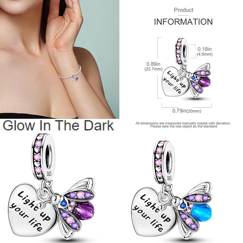 Chameleon Luminous Firefly Charm Fit  S925 Original Bracelets Butterfly S925 Silver Beads For DIY Jewelry Birthday Gift