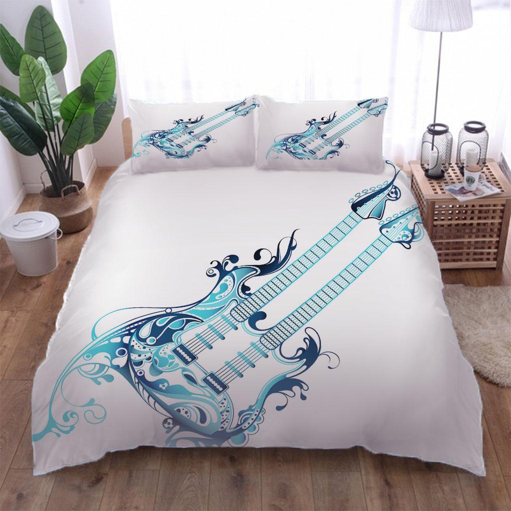 3Pieces Fashion Duvet Cover Collection 3D Musical Instrument Guitar Print Bedding Collection Soft Comfortable Breathable For Bedroom Decor