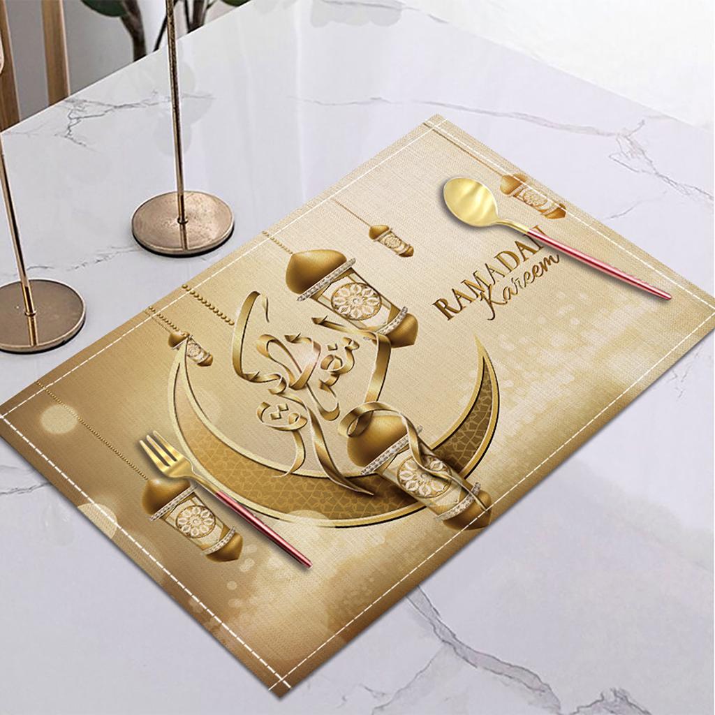 Ramadan Linen Placemat Eid Mubarak Table Ornaments Muslim Islam Party Supplies Ramadan Mubarak Kareem Home Decorations 42x32cm
