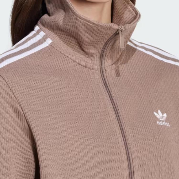 Adidas Originals Casual Comfortable Soft Fashion Stand Collar Jacket Women Jacket Brown JD4604