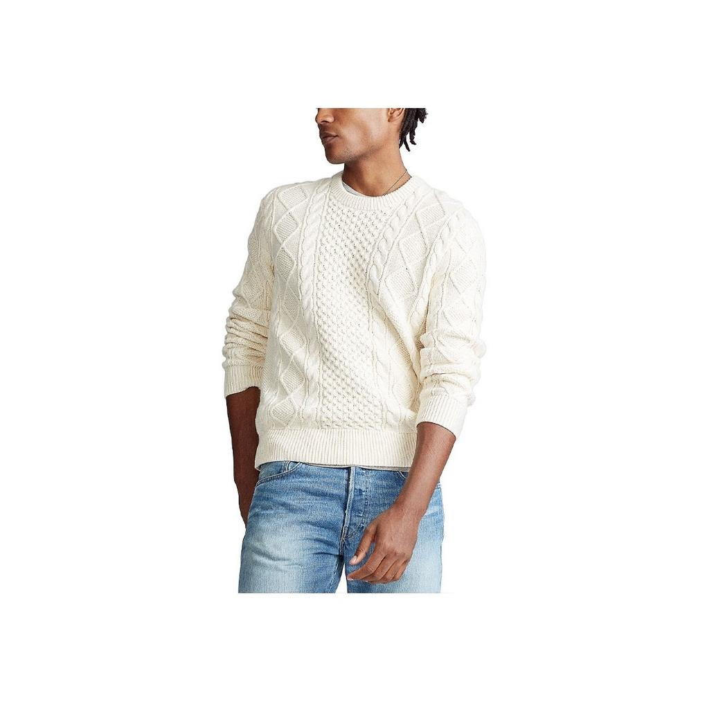 Polo Ralph Lauren SS23 Solid Color Chunky Knit Crew Neck Ribbed Hem Sweater Men Sweater White 710826253-003