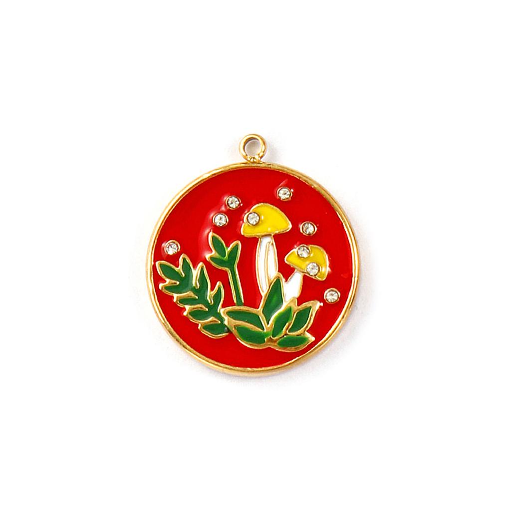 1Piece 304 Stainless Steel Charms 18K Gold Plated Enamel Strawberry Acorn Snail Mushroom Pendant For DIY Necklace Jewelry Making