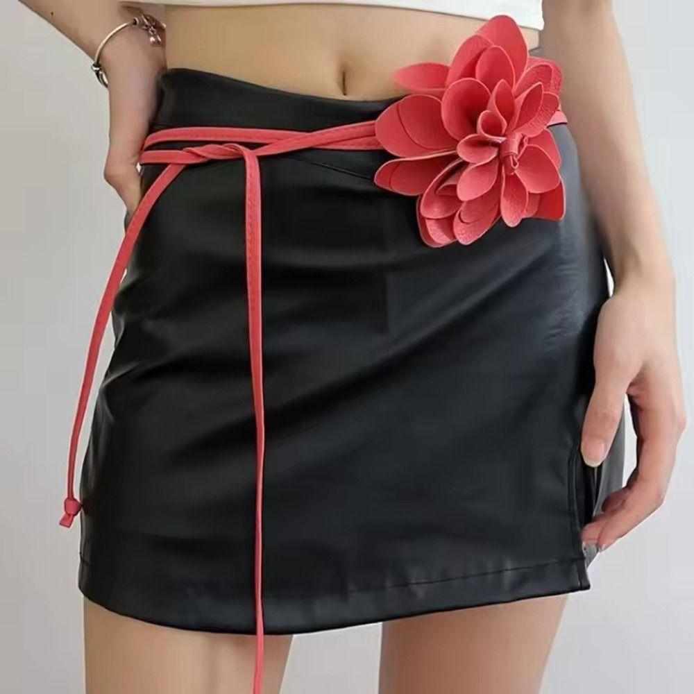 Fashion PU Leather Flower Rope Belts Decorative Luxury Floral Waist Chain DIY Waist Bands For Skirts Jeans Dress Clothes