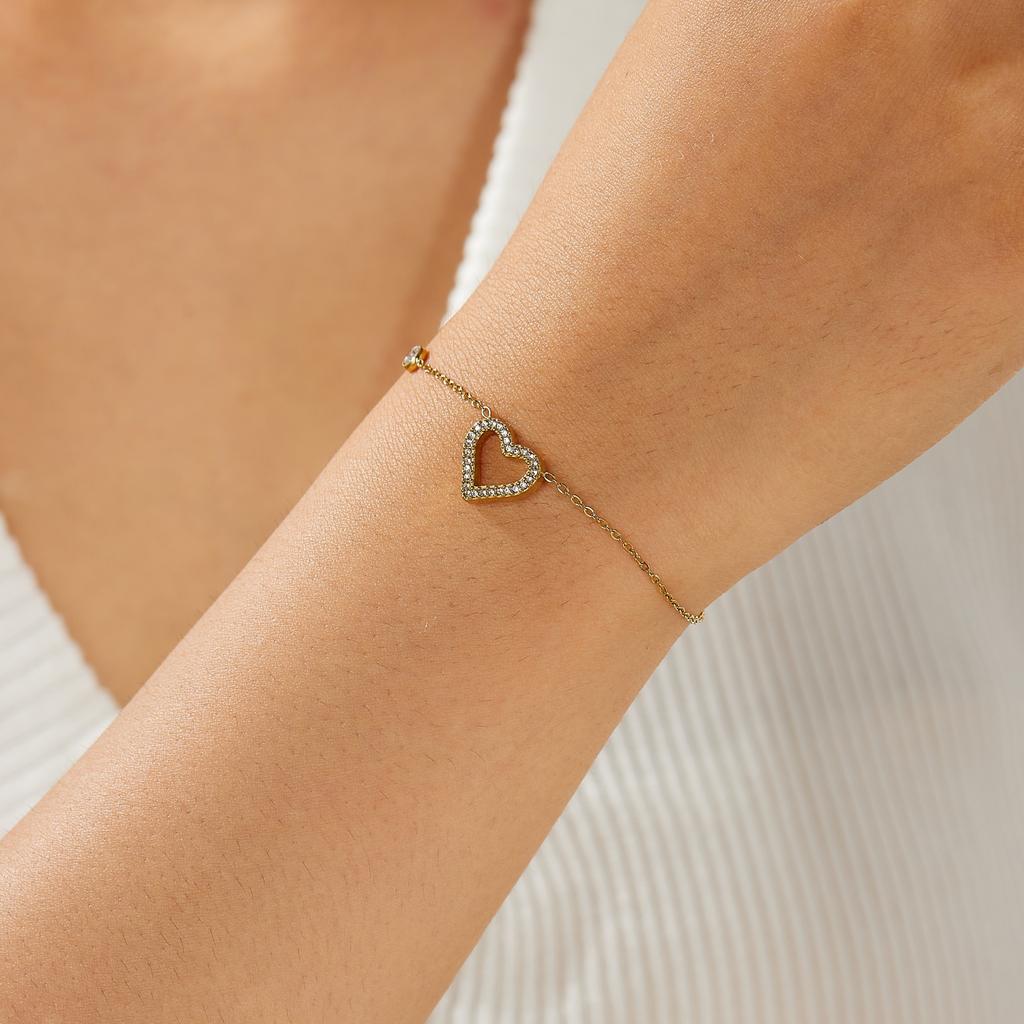 316L Stainless Steel White Zircon Love Heart Charm Adjustable Bracelet For Women Girl Fashion New Jewelry Gift Party Holiday