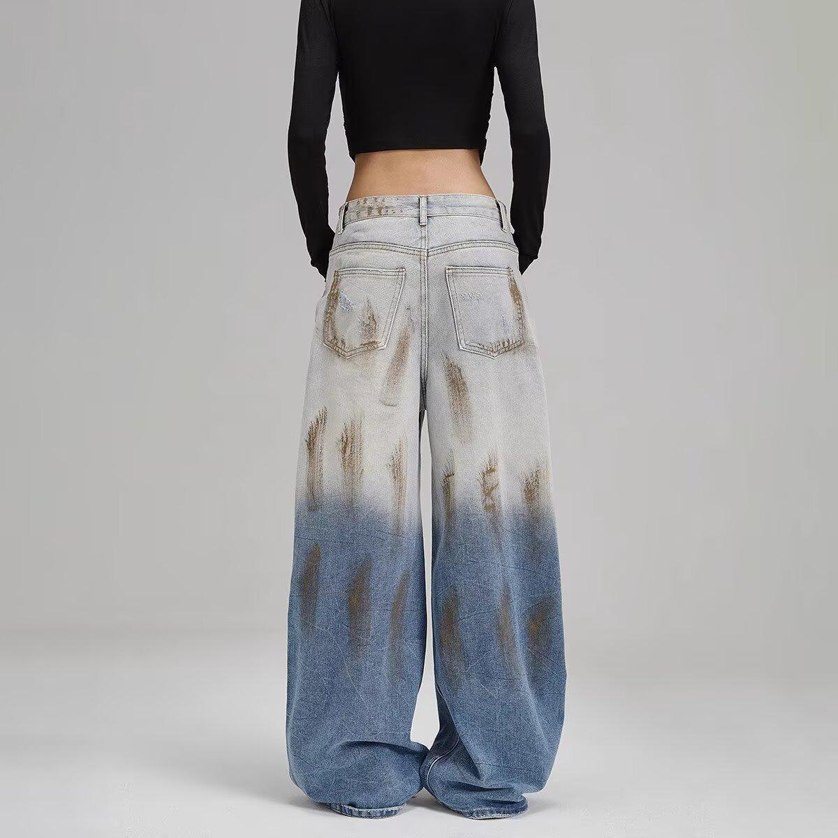 

Женские джинсы с высокой посадкой, градиентные, с широкими штанинами XL светло-синий