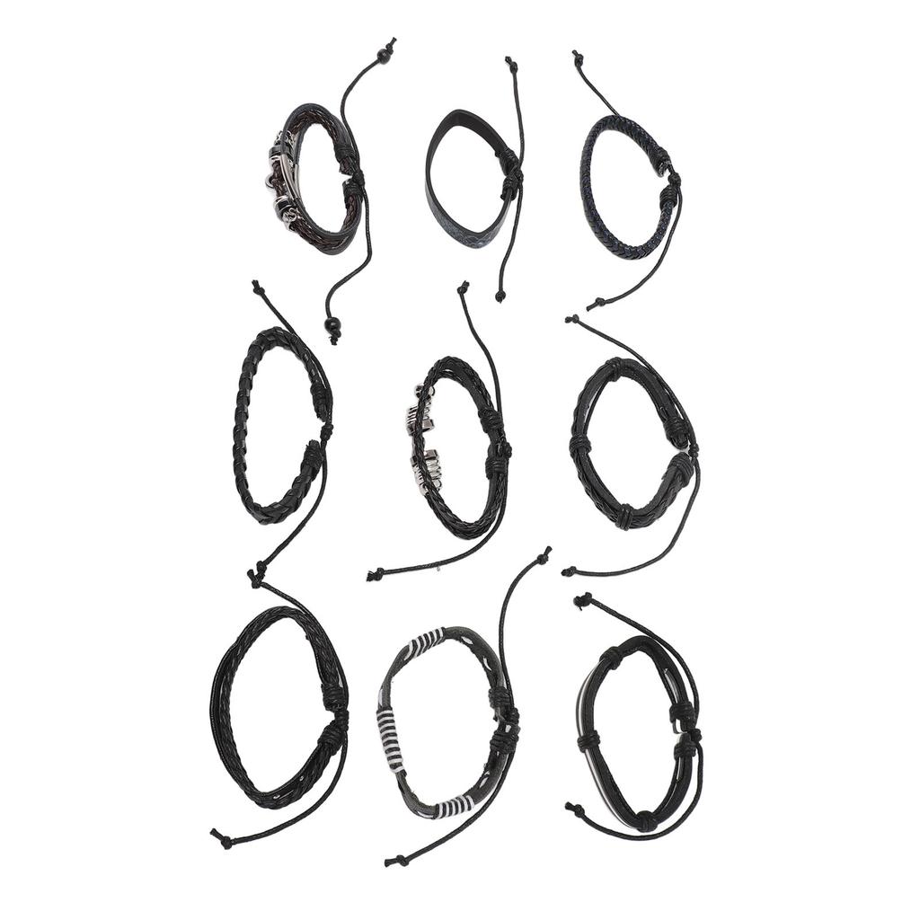 9pcs Braided PU Leather Bracelets for Men Women Vintage Multi Layer Easy Matching Woven Cuff Wrap Bracelets