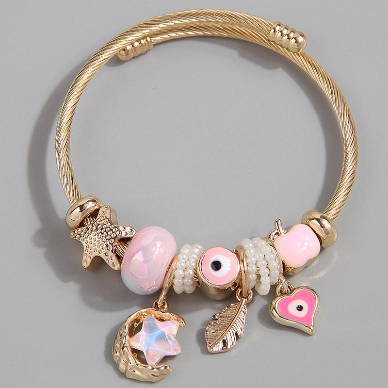 Stylish Metal Pendant Bracelet with Star, Moon, Feather, Heart Charms