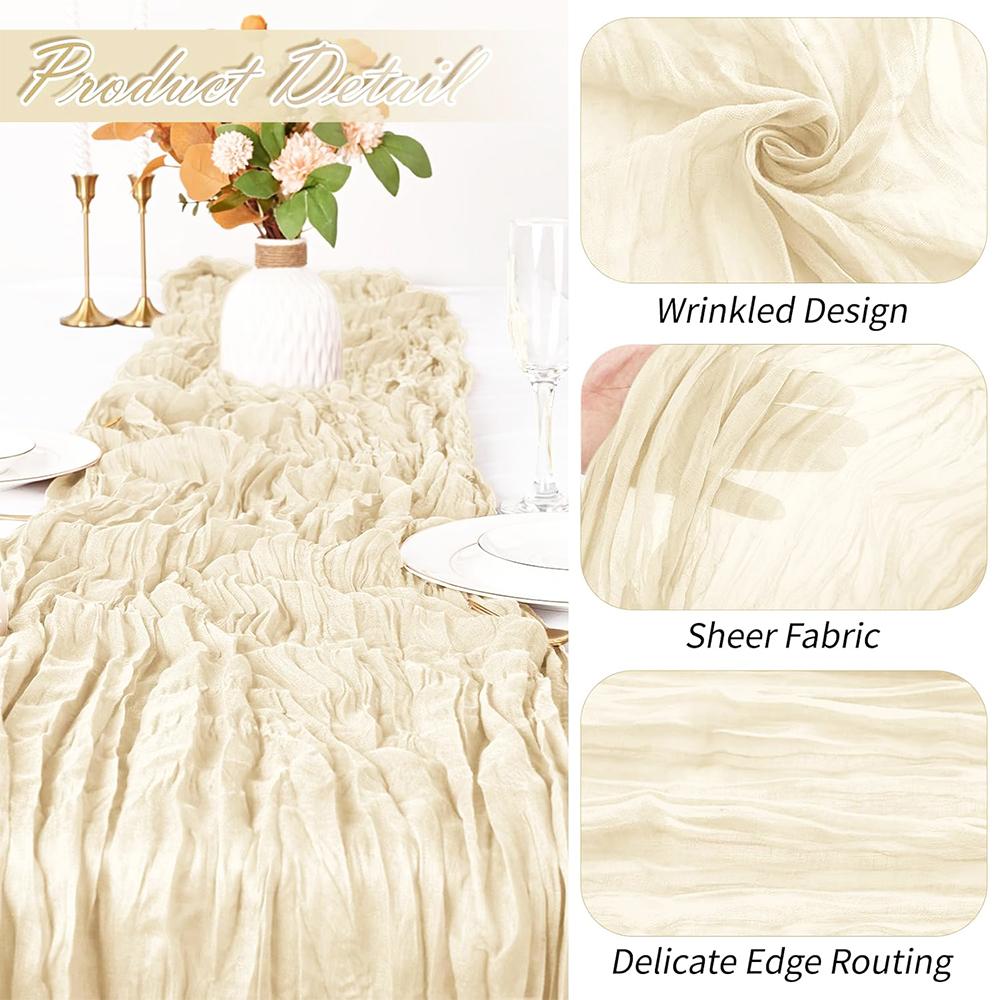 Beige Gauze Cheesecloth Table Runner Rustic Boho Semi Sheer Ivory Table Runner Wedding Bridal Baby Shower Birthday Party Decor