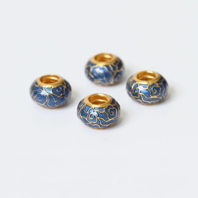 Ancient Blue Court Enamel Cloud Bead: Large Hole Spacer for DIY Jewelry