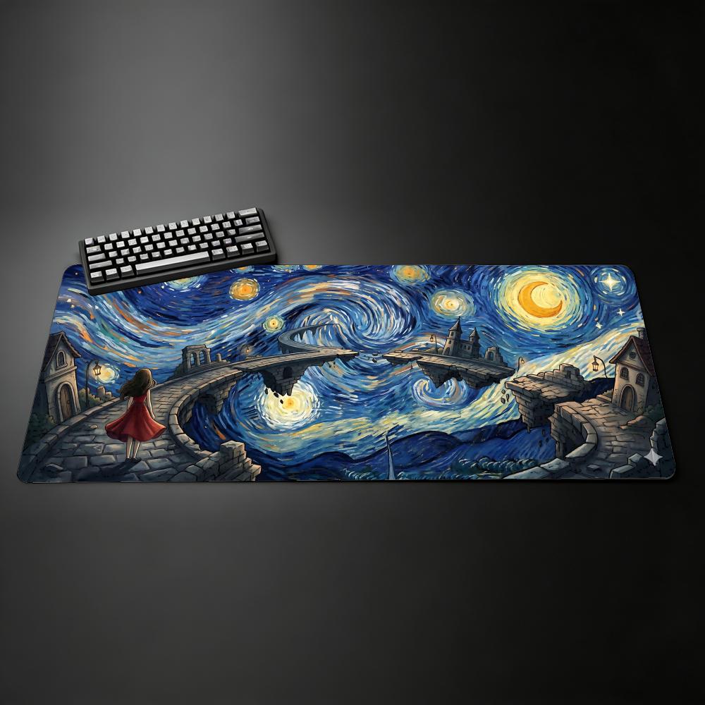 Classic Oil Painting Art Starry Night Sky Mouse Pad XXL Large Desk Mat Gaming Mousepad Non-slip Rubber Keyboard Mat PC Gamer