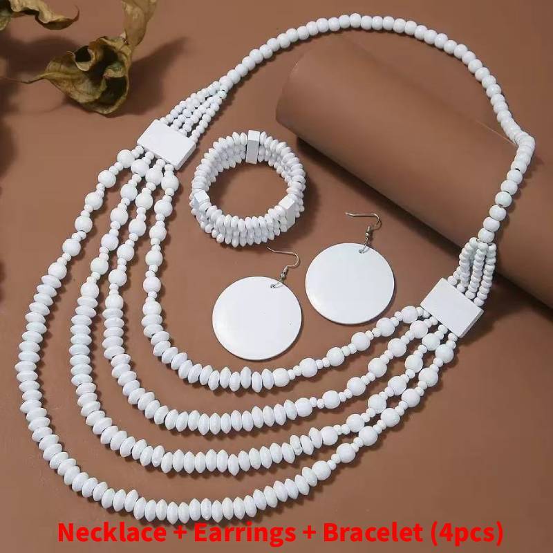 Collana multistrato in lega stile etnico bohémien con ciondolo in legno per donna