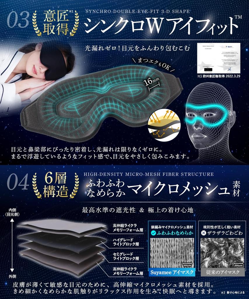 By a University of Tokyo Graduate with a PhD In Eye Mask for Light Blocking for Airplane Sleep Light 3D Lightweight Japanese Brand 3D Face Suyamee