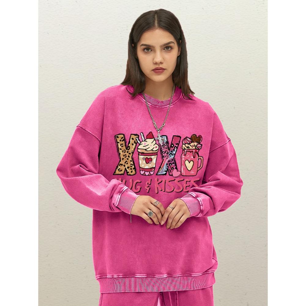 

Объятия Поцелуи Леопардовый Принт X Напиток с Мороженым Принт Женский Выстиранный Свитшот Свободный Хлопковый Уличный Стиль Пуловеры с Круглым Вырезом 3XL