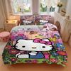 3pcs Flowers and Butterflies Hello Kitty Pattern Bedding Three-Piece Set (1 Cover + 2 Pillowcases, No Fillings),  Soft and Comfortable S021