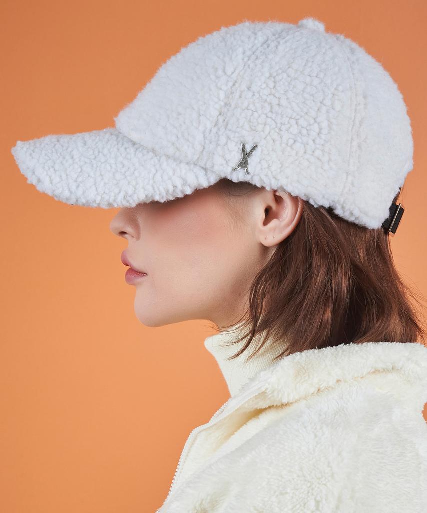 Bajal Studded Logo Oversized Fleece Ball Cap White