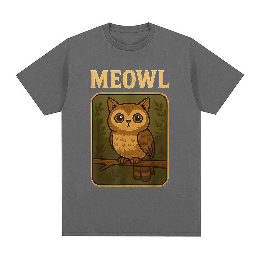 Meowl Cat Owl Funny Meme Graphic Tshirts Mens Clothing Fashion Harajuku Short Sleeves Tees Cotton Summer T Shirts Streetwear
