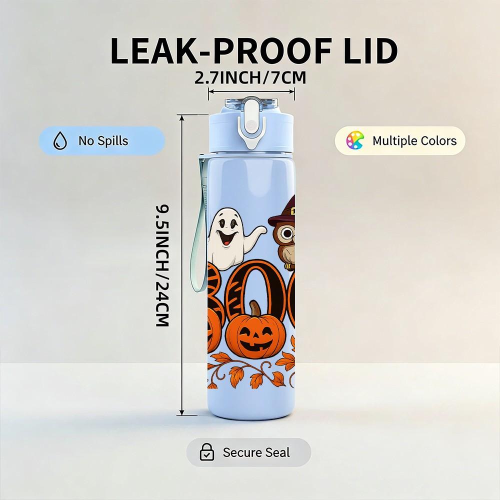 1PC Boo Halloween Ghost Pumpkin Pattern 750ml Color Plastic Sports Water Bottle Leakproof Flip Straw Lid Suitable for Sports Office Home Use