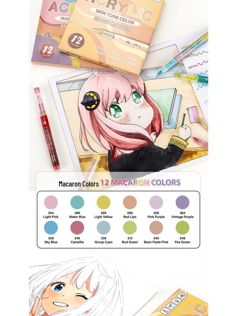 Weiche Acryl-Marker Stifte Set für Anime Hauttöne und Macaron Farben - Ideal für Kunstprojekte von Grundschülern