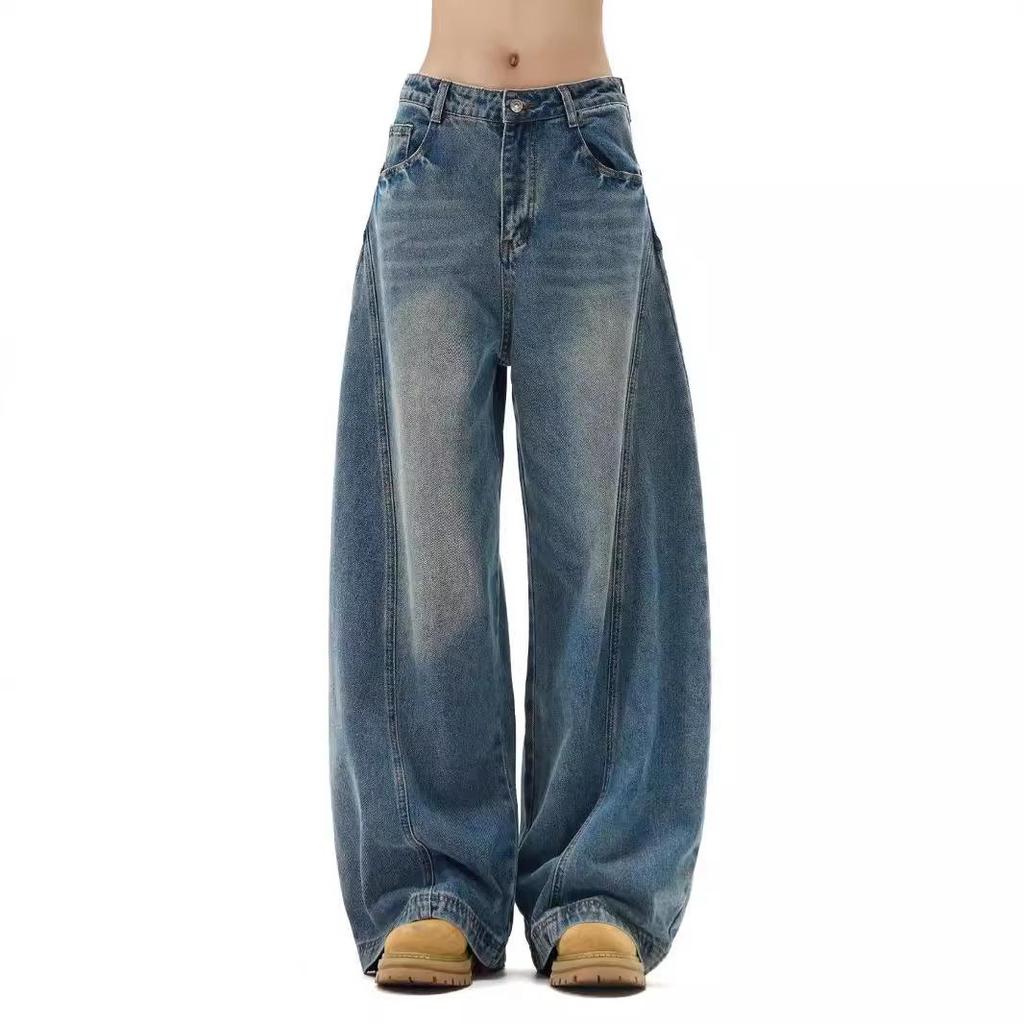 Men's Retro Patchwork Scimitar Jeans: Loose, Oversized, Deconstructed Wide-Leg Pants